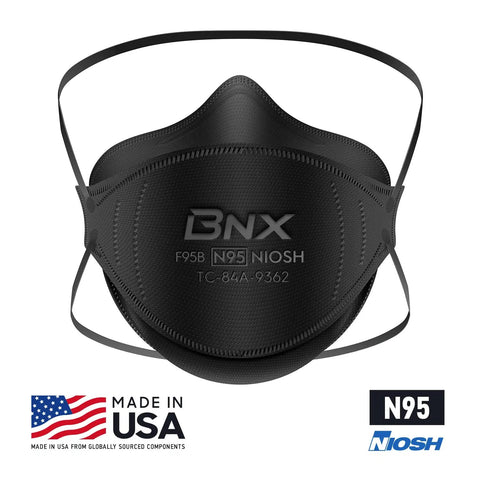 N95 Mask Black Particulate Respirator Over-The-Head Headband Fit NIOSH Certified 95 Percent Protection Made In USA Front View