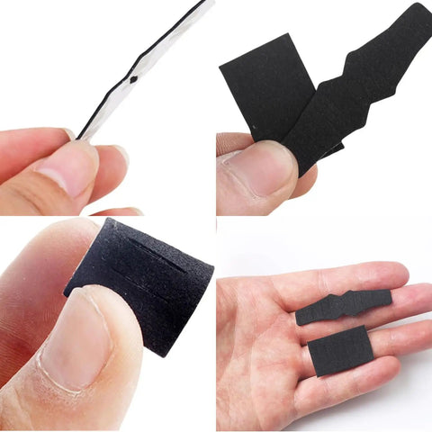 Close-up of Anti Slip Arrow Rest Sticker Kit for Compound Bows, black felt tape shown in hand for size reference.