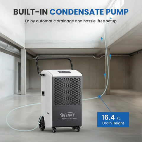Commercial Dehumidifier With Pump For Large Basements, Commercial Spaces, And Industrial Areas, 260 Pint Capacity in warehouse