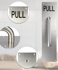 16 Inch Stainless Steel Door Handle Pull And Push Plate Kit With Screws Heavy Duty Gate Handle Bar For Home Office Warehouse Public Fits Wooden Or Composite Doors Brushed Silver, pull plate close-up
