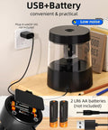 Must Have Electric Pencil Sharpener for Home and School Powered by USB or AA Batteries, Adjustable 6 to 8 Mm Blades, Sleek Black, Fast Sharpening, Mess Reducing, Portable and Easy to Use for Kids and Adults, USB+Battery