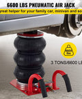 3 Ton Triple Bag Air Jack For Cars, Fast 5 Second Lift, 6600 Lbs Capacity, Heavy Duty Pneumatic Car Lift With Short Handle, Red