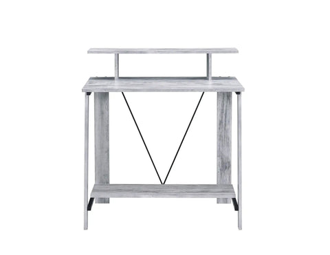 Rock Solid Adjustable Height Standing Computer Desk With Integrated Usb Charging Ports Sleek Metal Ladder Base Gaming Workstation side view with gray finish.