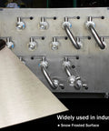 Front view of CKVIHAV 304 stainless steel sheet 8x12x1/16 in (16 ga) with snow-frosted finish beside an industrial valve panel.