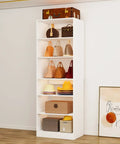 Game Changing White Closet System With Deep Drawers And Hella Adjustable 6 Shelf Rack Plus Single Hanging Bar For 2 To 5 FT Width Max Bedroom Storage And Space Savior showcasing bags and hats.