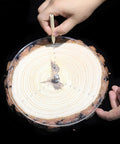 Front view of 200mm round center finder compass in clear acrylic with stainless steel needle and pencil for wood turning