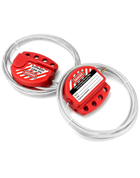 Lockout Tagout Safety Cable Lock, 4 Pack Adjustable Steel Wire Padlock with red locks and steel cables for machinery safety.