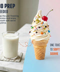 2 In 1 Slushie Machine And Soft Serve Ice Cream Maker With Six Auto Presets No Ice Needed Rapid Cooling System For Sodas Juices And Cocktails Zero Effort Kitchen Staple Hits Different Daily in use with soft serve ice cream and milk glass.