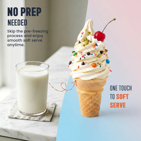 2 In 1 Slushie Machine And Soft Serve Ice Cream Maker With Six Auto Presets No Ice Needed Rapid Cooling System For Sodas Juices And Cocktails Zero Effort Kitchen Staple Hits Different Daily in use with soft serve ice cream and milk glass.