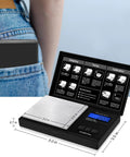 Pocket Size Digital Gram Scale With 0.01g Precision, 200g Capacity in pocket and displayed open with LCD screen