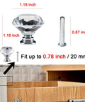 12 Pack Diamond Shaped Crystal Glass Drawer Knobs 30mm Cabinet Pull Handles in silver finish with installation example