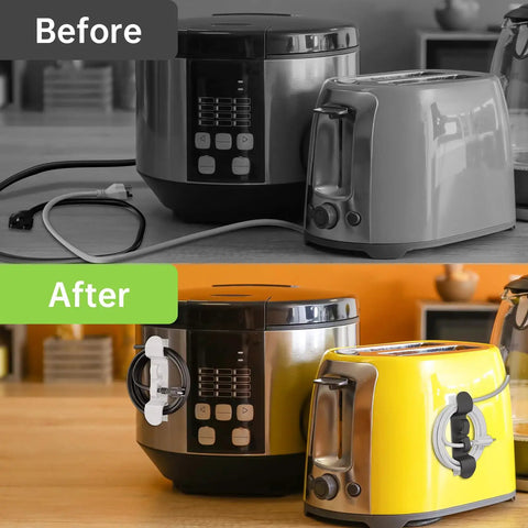 6 Pack Appliance Cord Organizer Set Upgraded Stick On Cord Wrap Holder with nano tape for kitchen appliances before and after use.