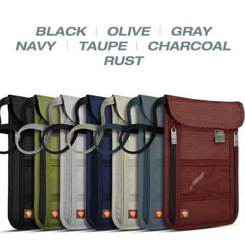 RFID Blocking Stash Neck Wallet And Travel Pouch Passport Holder For Women And Men Slim Two Layer Security Wallet In various colors.