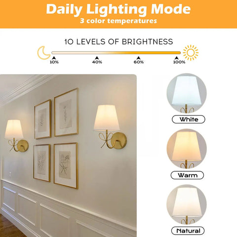 Zero Drilling Hassles Hit Different Vibe Bow Wireless Wall Sconces Set Of 2 Rechargeable Dimmable Led Night Lights With Remote Control mounted on a wall with art frames.