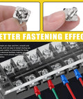 240 Piece Terminal Block Screw Set In 12 Sizes With Nickel Plated Carbon Steel And Square Washers M3 To M5 Dryer Terminal Screws For Quick Wire Fixes And DIY Wiring Projects, shown on terminal block