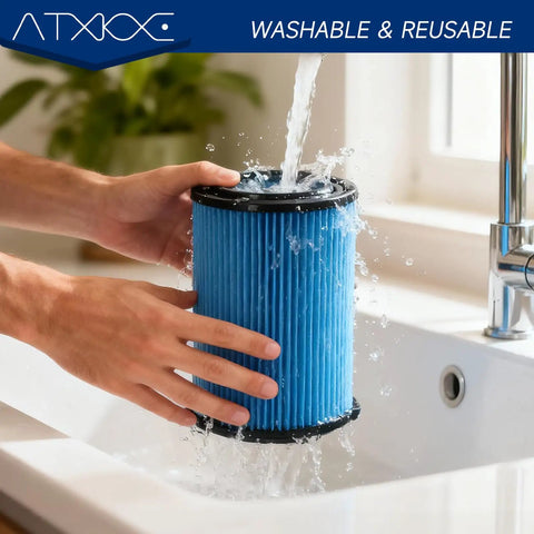 Hands washing Vf5000 Replacement Filter For 5-20 Gallon Wet Dry Vacuums 2 Pack With 4 Foam Sleeves And 1 Brush