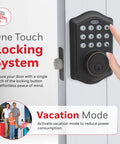 Keyless Entry Door Lock With Smart Electronic Keypad Deadbolt In Oil Rubbed Bronze with one touch locking and vacation mode.