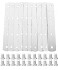 Beefy Heavy Duty Stainless Steel Corner Braces Set Of 10 with screws, flat metal plates, and holes for wood and metal stable connectors.