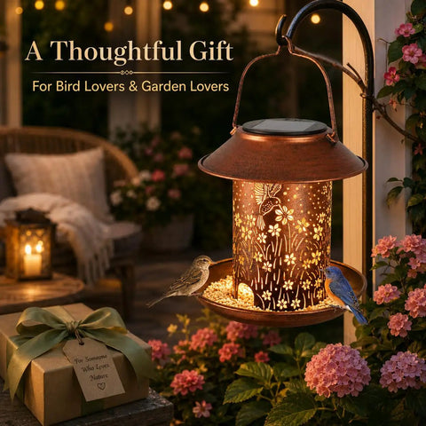 Solar Hummingbird Feeder Lantern Outdoor Garden Decor Waterproof Hanging Light Powered By Sun With 3 Water Cups And Two Pound Capacity Ideal Gift For Women Moms Birthdays Patio Yard