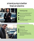 Comparison between handheld and electric pump showing benefits of versatile handheld bike pump with dual Presta and Schrader valves.
