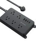 Power Strip Surge Protector With USB Ports, Wall Mountable, 5ft Cord, 9-Device Charging, 5 Grounded Outlets Plus 2 USB-A and 2 USB-C Ports, ETL Listed for Safe, High-Value Home Office, Entertainment, and Studio Setup black wall-mount surge protector with 5 outlets and USB ports