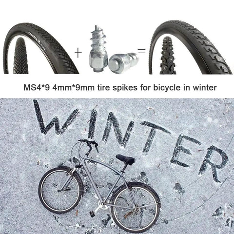 200 Pcs 9 Mm Tungsten Carbide Anti Slip Tire Spikes Reusable Screw Mount for winter bike traction on icy surfaces.