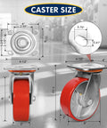 Heavy Duty 6X2 Inch Caster Set Of 4 With Polyurethane Treads And Cast Iron Cores, 5000 Lb Capacity Industrial Swivel Plate Casters