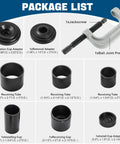 DASBET ball joint press tool kit; gray C-clamp style press with 10-piece set of adapters, cups and tubes