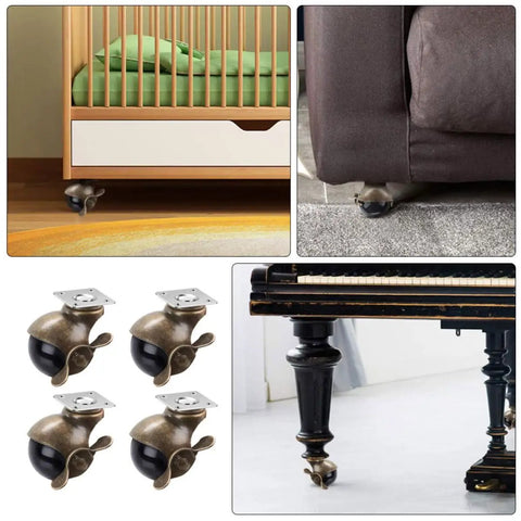 Heavy Duty 2 Inch Brass Top Plate Caster Wheels Set Of 4 Smooth Operator Rollers displaying various furniture applications.