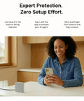 Real Time Noise And Security Monitor For Airbnb And Offices With Privacy Safe Decibel Meter on table, app setup shown