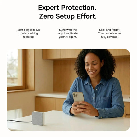 Real Time Noise And Security Monitor For Airbnb And Offices With Privacy Safe Decibel Meter on table, app setup shown