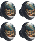 Funny Kittens Eat Pizza Galaxy Crystal Glass Cabinet Knobs Set 4 Pack Black ABS Drawer Pulls For Kitchen and Bathroom