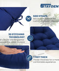 Egg Chair Cushion Replacement For Outdoor Hanging Chairs 47x35x7 Inches Blue Ultra Cozy Thick 6 Inch Cushion With Highly Elastic Cotton details showing side straps and thickness.