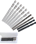 10 Piece Quarter Inch Pilot Drill Bit Set For Hole Saw Arbor High Speed Steel And Carbide Tipped Heavy Duty Multi Material Bits in a storage case.