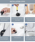 Installation steps for Zero Drama Soft Close Toilet Seat White Square Shape with flexible mounting holes and adjustment.