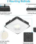 High Bright LED Canopy Light Fixture 70W Replaces 500W HID Low Profile 5850 Lumens 5700K Cool White IP65 Waterproof with mounting options