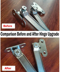 Comparison of "Before and After" images of 2 Pack Concealed Cabinet Hinges With Soft Close Heavy Duty Zinc Alloy Door Hinges Adjustable Tightness Slow Close Safety Hardware For Cabinets And Toy Chests Durable Lid Support Hinges.