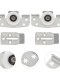 Heavy Duty Sliding Door Wheels For Cabinets And Closets 2 Pack Adjustable Iron Rollers with smooth white wheels and metal brackets.