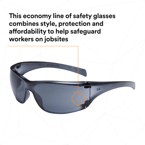 Virtua AP Safety Glasses with High Wrap Gray Lens Gray Frame Side Shields Lightweight All Day Comfort Under 1 Oz ANSI Z87