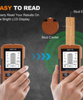 Wall Stud Finder 3 Mode Wall Scanner For Accurate Stud Metal Ac Wire Detection For Home Renovation On Slat Wallpaper Painted Wall Ceiling, LCD display in use.