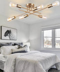 Dope Sputnik Chandelier Semi Flush Mount Ceiling Light With E26 Base 6 Light Brass Industrial Mid Century Farmhouse Fixture
