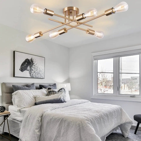 Dope Sputnik Chandelier Semi Flush Mount Ceiling Light With E26 Base 6 Light Brass Industrial Mid Century Farmhouse Fixture