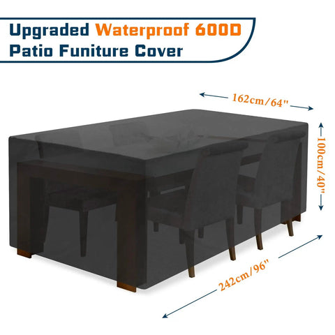 Heavy Duty 96 Inch Rectangular Outdoor Table Cover Waterproof With 600D Oxford Fabric UV Protected and Windproof Buckles