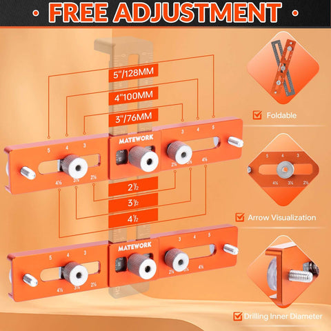 All In One Cabinet Handle Jig With Adjustable Knob And Precision Drill Guide for drawers, cupboards, doors, and file shelves.