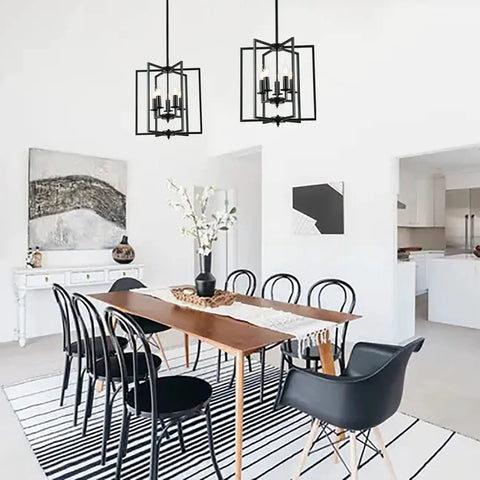 Dining room with two Industrial Rustic Pendant Light Chandeliers With Five Lights, Adjustable Height E12 Vintage Hanging Fixtures