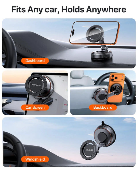 MagSafe Car Mount With Ultra Strong Vacuum Suction Base And 360 Degree Rotating Dashboard And Windshield Holder For All Smartphones