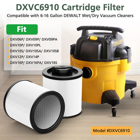 2 Pack DXVC6910 Cartridge Filter Replacement For 6 To 16 Gallon Wet Dry Vacuums Compatible With DXV06P DXV09P DXV10P shown