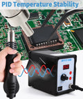 858D Hot Air SMD Rework Station with digital soldering heat gun used on PCB for precise temperature control soldering