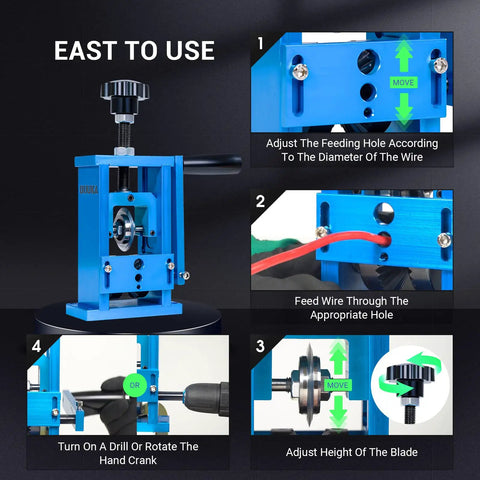 Drill Powered Wire Stripper Machine For Scrap Copper Recycling, Hands On Tool with Setup Steps, Strips Copper from 15AWG to 200MCM