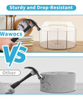 Comparison of Six-Compartment Spinning Acrylic Desk Organizer for Kids and Crafters with another organizer being hammered, showing durability.